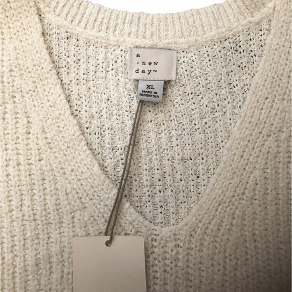 A New Day Women's Sleeveless Relaxed Knit V-Neck Sweater Cream XXL Cotton Blend - Picture 4 of 6